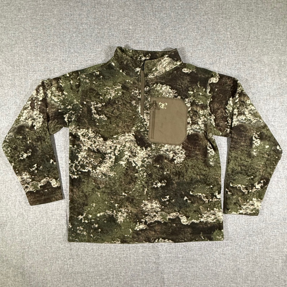 TrueTimber Fleece Camo 1/4 Zip Pullover Mens M Green Camouflage Hunting Outdoor
